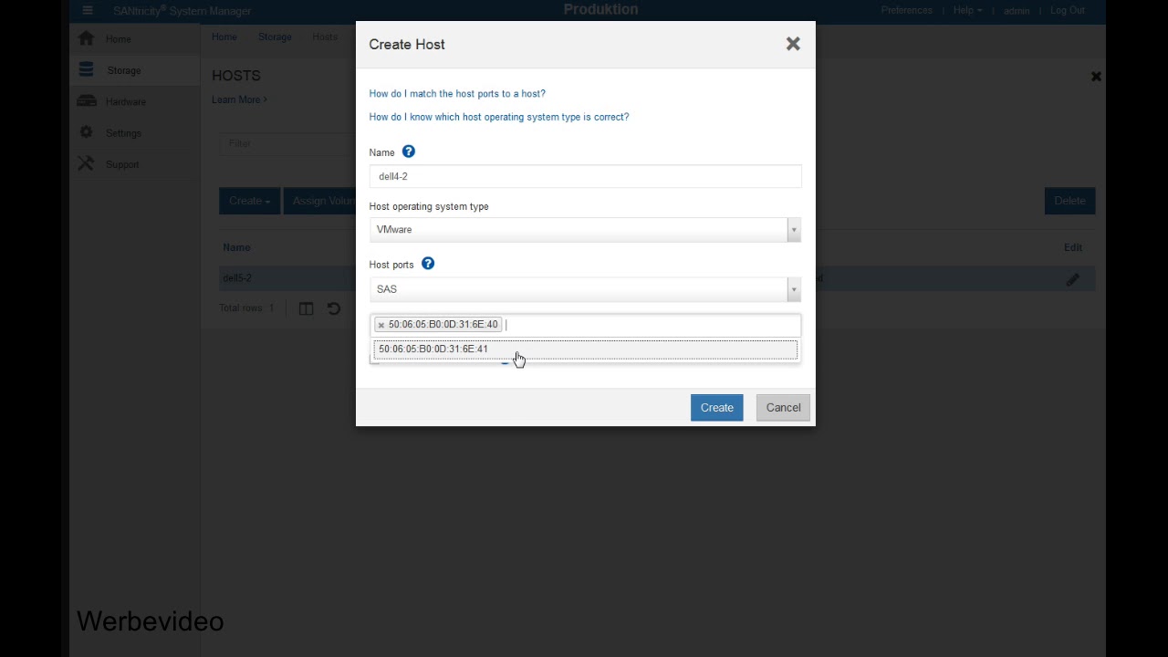 NetApp E2800 Host anlegen mit SAS (Block Storage)