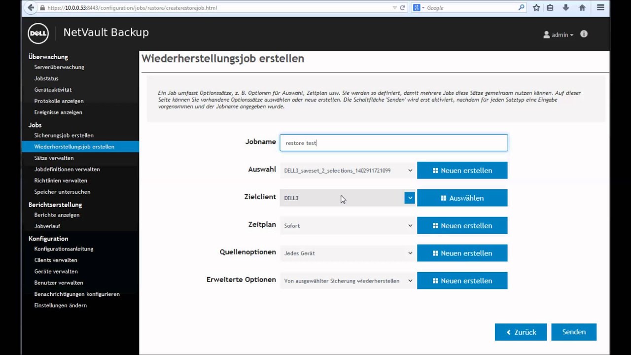 Quest NetVault - Anlegen eines Restore-Jobs