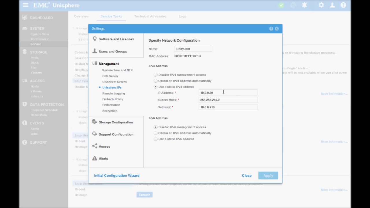 Dell EMC Unity Unisphere Management Oberfläche in HTML5