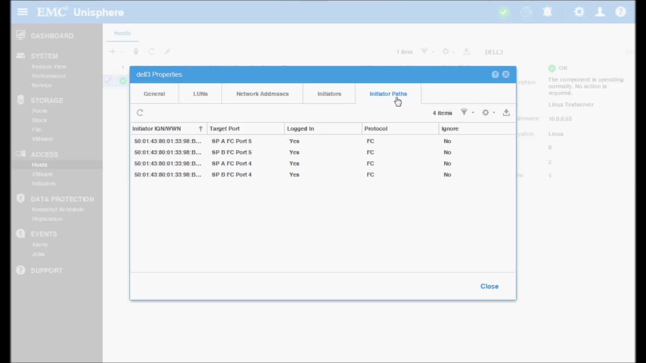 Dell EMC Unity Konfiguration Fibre Channel Host mit LUN Mapping