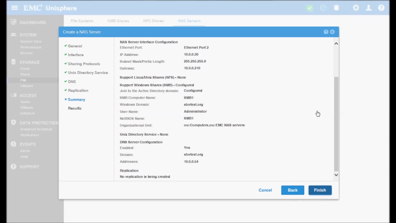 Dell EMC Unity NAS Funktionen konfigurieren