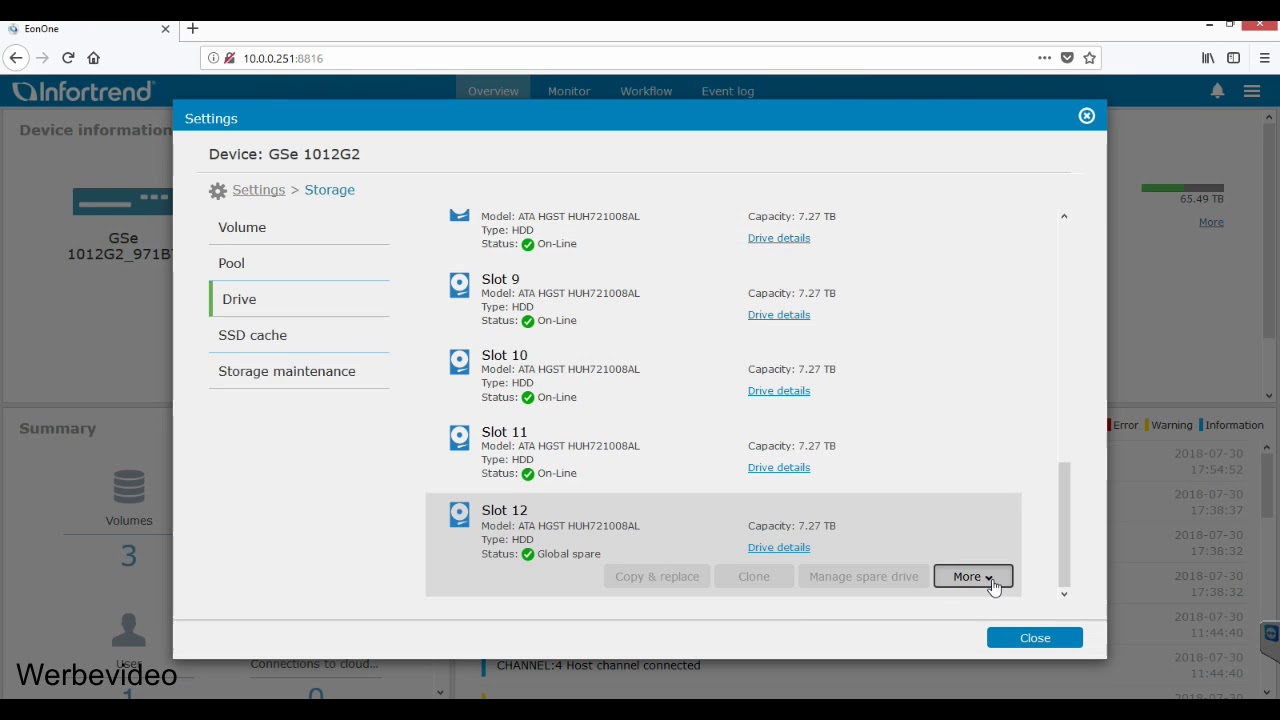 Infortrend GS und GSe Unified Storage - Hot Spare anlegen